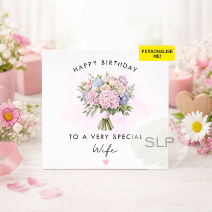 Personalised Floral Birthday Card – Custom Name Birthday Card – Birthday Card for Mum, Wife, Sister, Friend – Elegant Flower Bouquet Card