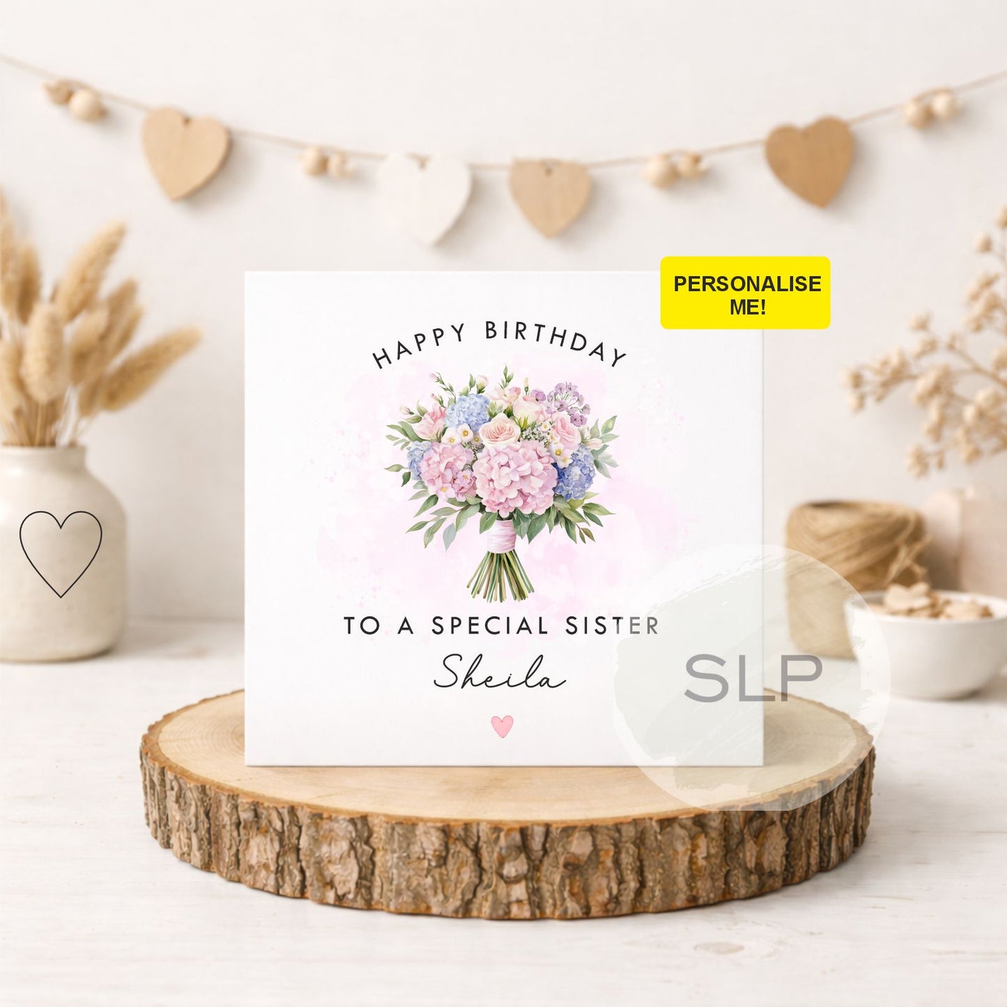 Personalised Floral Birthday Card – Custom Name Birthday Card – Birthday Card for Mum, Wife, Sister, Friend – Elegant Flower Bouquet Card