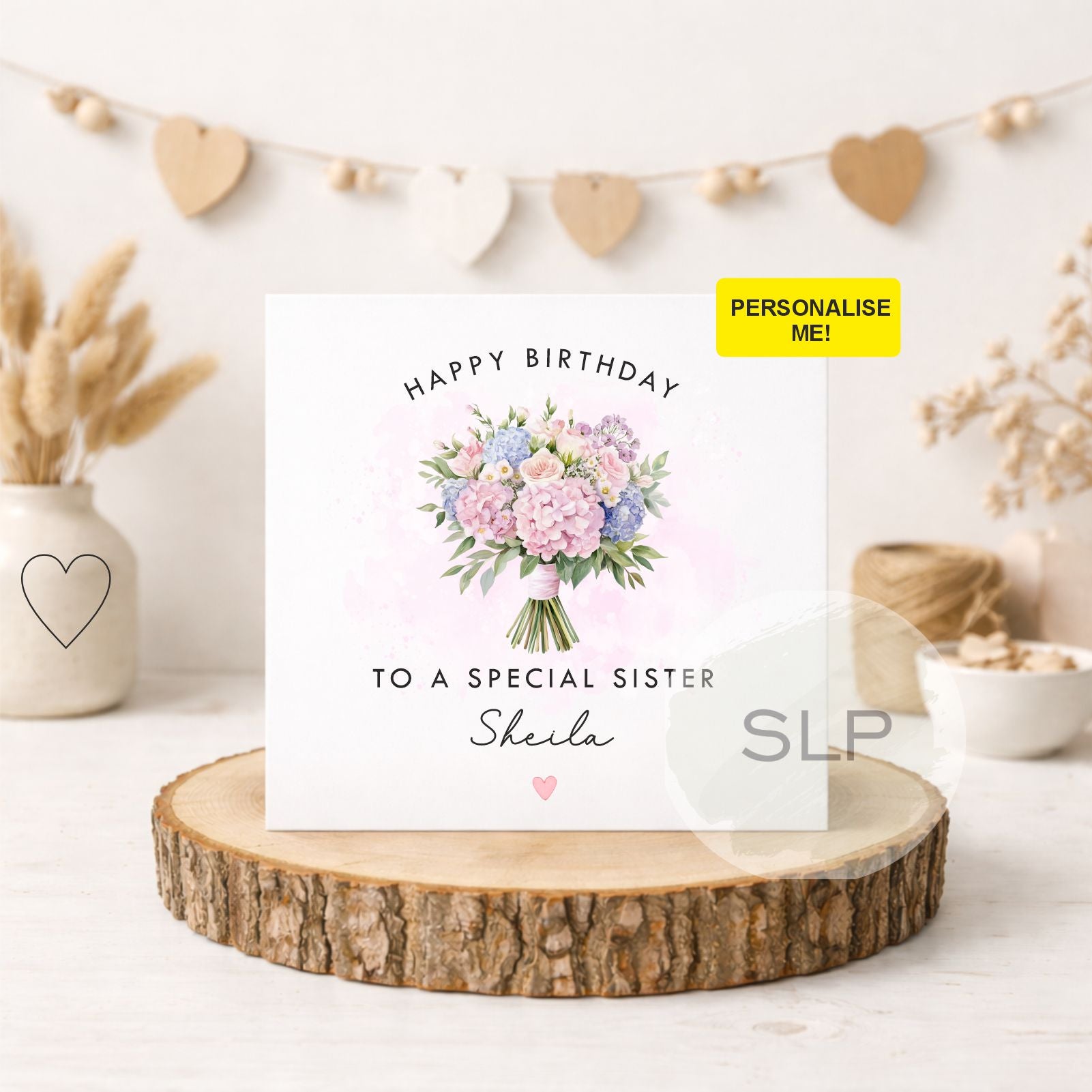 Personalised Floral Birthday Card – Custom Name Birthday Card – Birthday Card for Mum, Wife, Sister, Friend – Elegant Flower Bouquet Card
