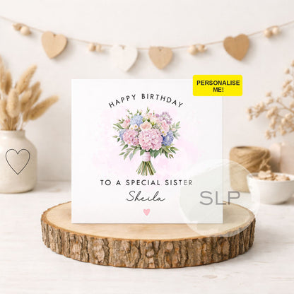Personalised Floral Birthday Card – Custom Name Birthday Card – Birthday Card for Mum, Wife, Sister, Friend – Elegant Flower Bouquet Card