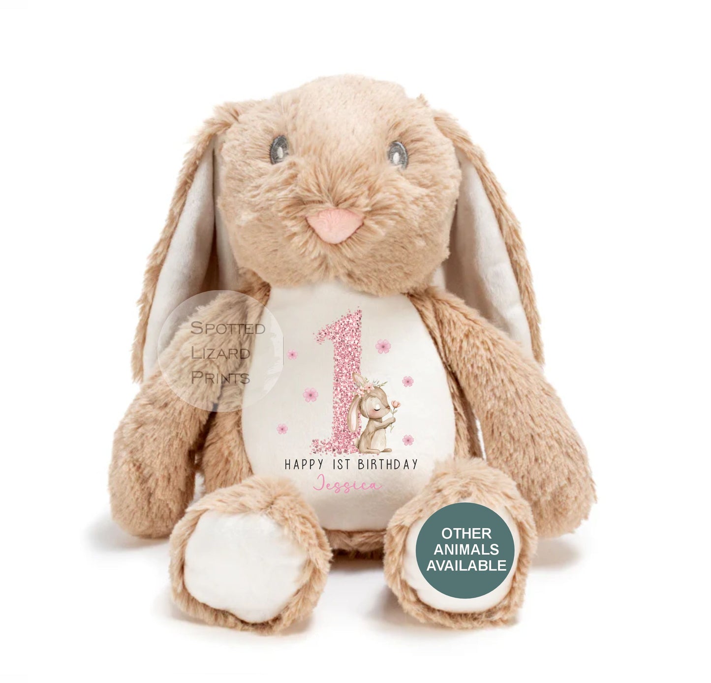 Personalised First Birthday , Bunny 1st Birthday Gift Girl Teddy, 1st Baby Girl, Birthday Present, Personalised 1st Birthday Soft Toy