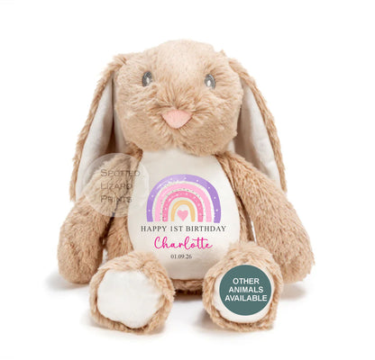 Personalised First Birthday , Rainbow 1st Birthday Gift Girl Teddy, 1st Baby Girl, Birthday Present, Personalised 1st Birthday Soft Toy