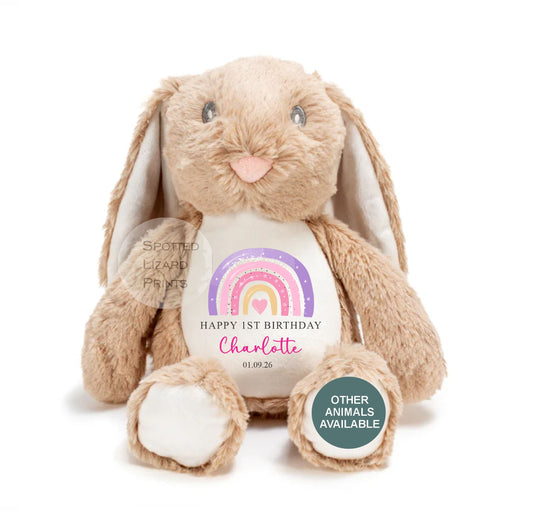 Personalised First Birthday , Rainbow 1st Birthday Gift Girl Teddy, 1st Baby Girl, Birthday Present, Personalised 1st Birthday Soft Toy
