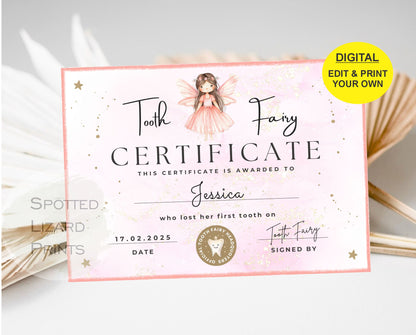 Downloadable Tooth fairy certificate