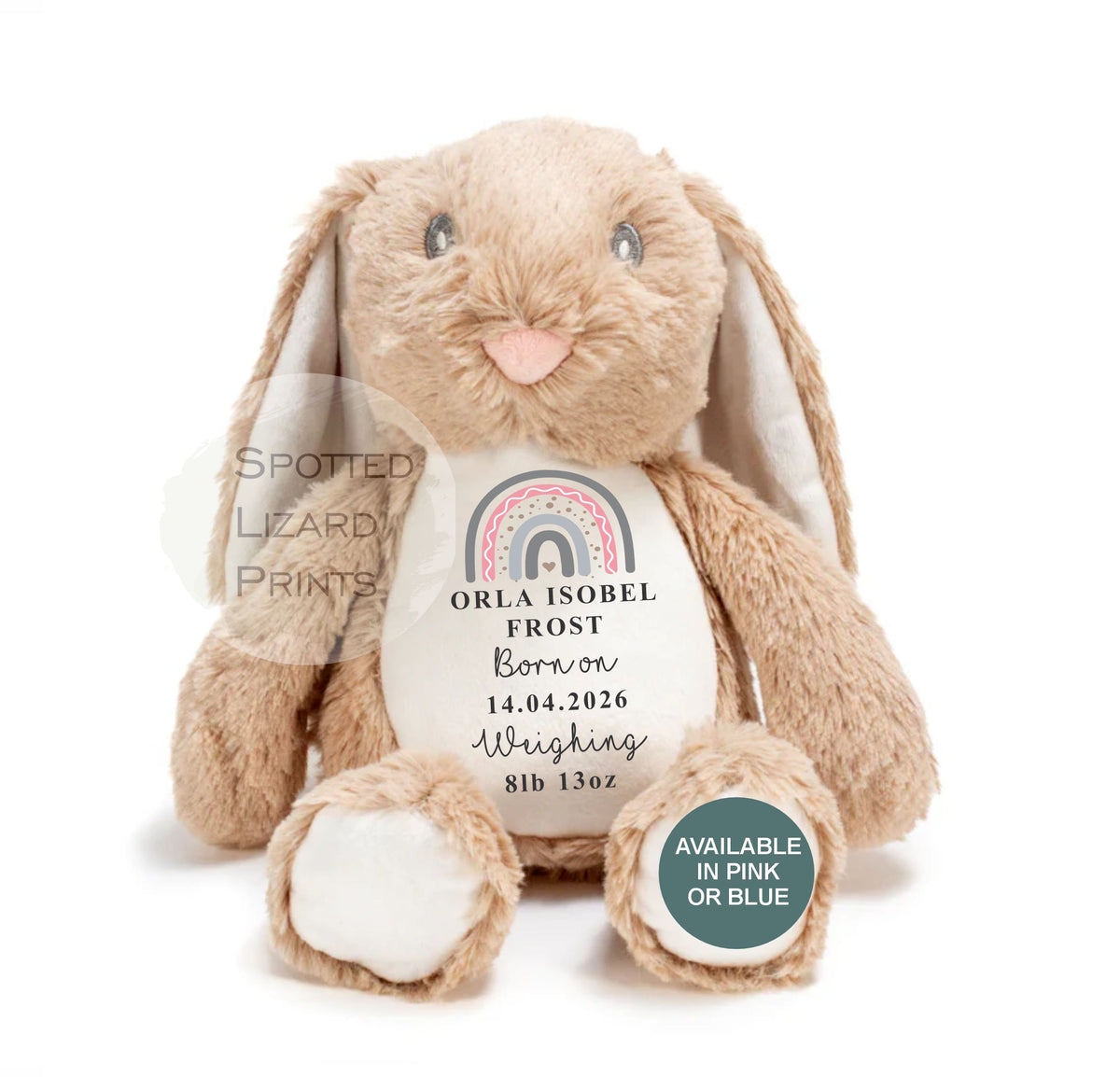 announcement Bunny Toy Name, Weight and Date of Birth - Baby Shower - Baby Gift - Baby Girl Baby Boy
