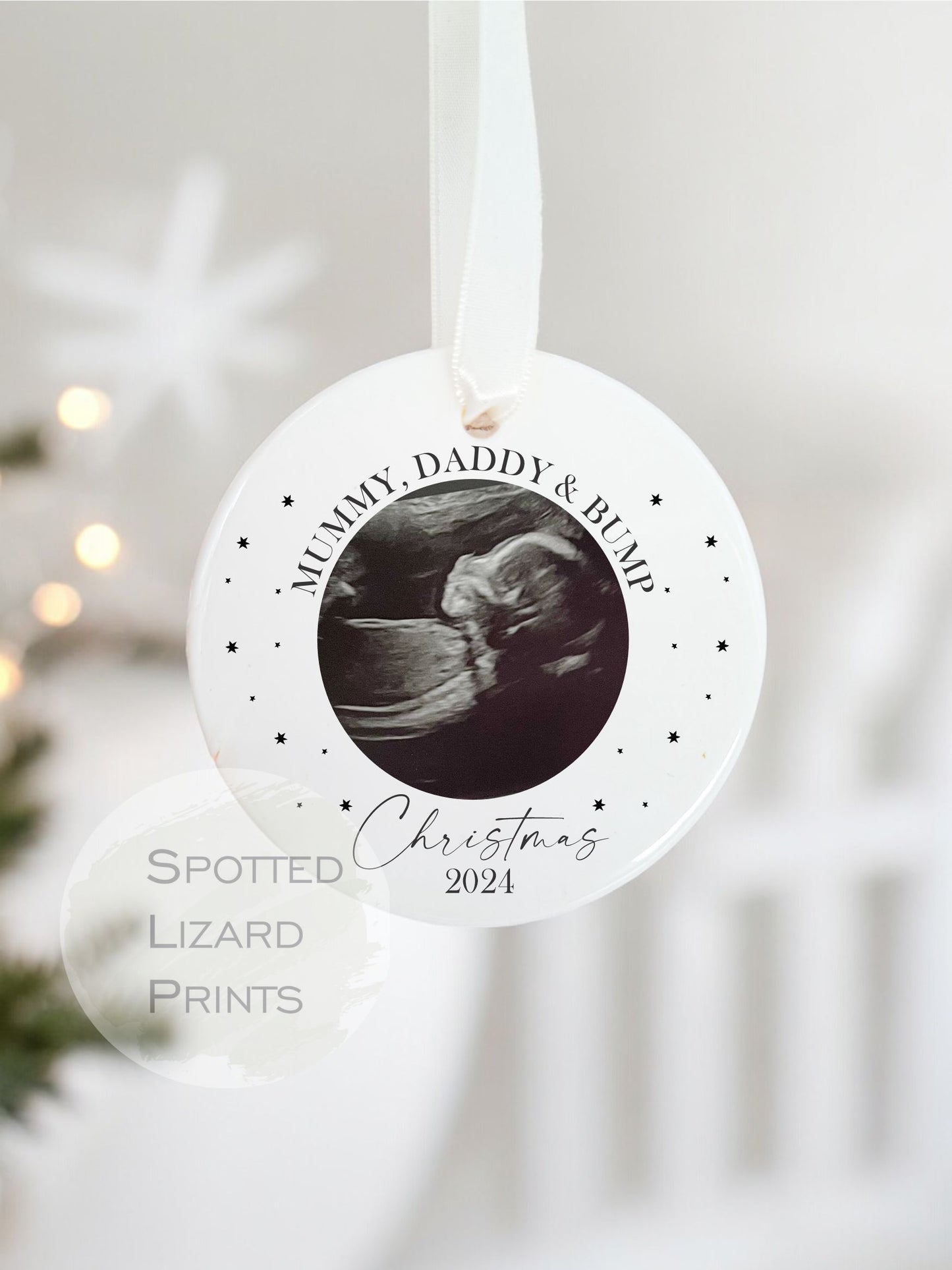 ceramic personalised bauble baby scan photo