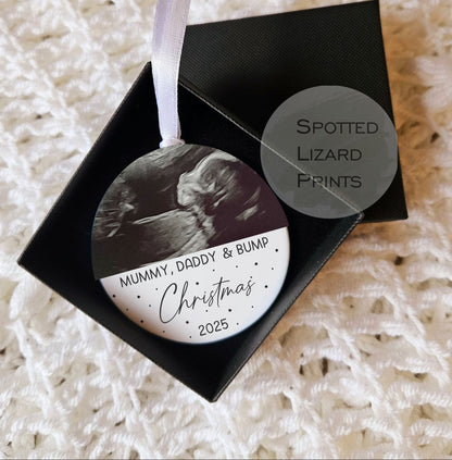 Personalised Bump First Christmas Bauble, Scan Photo Gift, Baby Announcement, Coming Soon, First Christmas, - Christmas Ornament