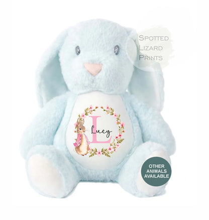 Personalised Peter Rabbit Style Plush Toy | Floral Bunny Baby Gift | New Baby, Christening & Birthday Gift