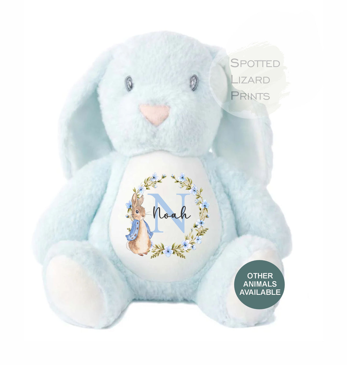 Personalised Peter Rabbit New Baby Soft Toy with Name & Initial, Bunny Rabbit Teddy, New Baby Boy Gift, Baby Shower Keepsake