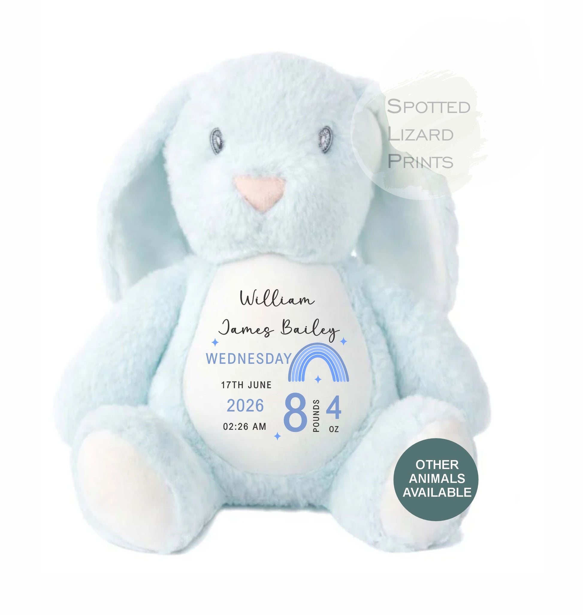 Personalised New Baby Bunny Rabbit Soft Toy Gift - Birth Stats Teddy Bear - Newborn Baby Gift - Baby Keepsake -Soft Toy - Baby Shower Gift