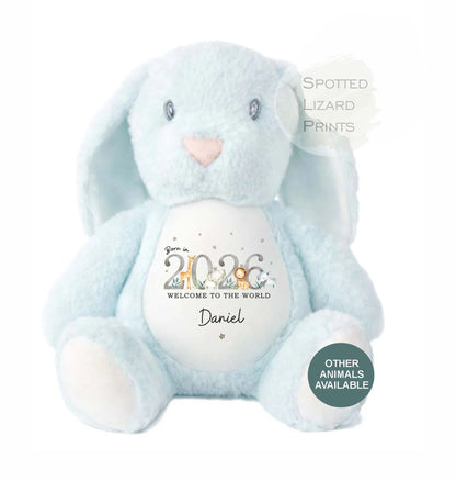 Personalised Born in 2026 Soft Toy Name, Welcome to the World - Baby Shower - Baby Gift - Baby Girl Baby Boy - personalised baby gift