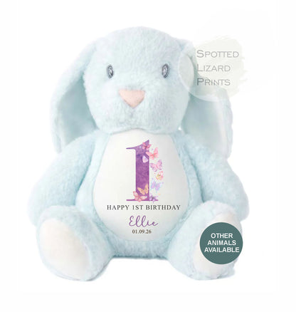 Personalised First Birthday , Butterfly 1st Birthday Gift Girl Teddy, 1st Baby Girl, Birthday Present, Personalised 1st Birthday Soft Toy