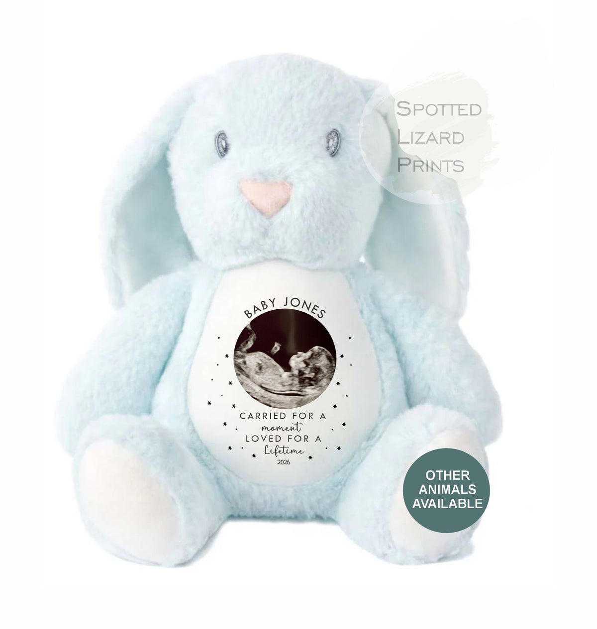 Personalised Baby Loss Memorial Teddy with Scan Photo, Baby Name, Miscarriage Keepsake, Pregnancy Loss Memorial Gift, Bereavement Gift