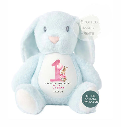 Personalised First Birthday , 1st Birthday Gift Girl Teddy, 1st Baby Girl, Birthday Present, Personalised 1st Birthday Soft Toy