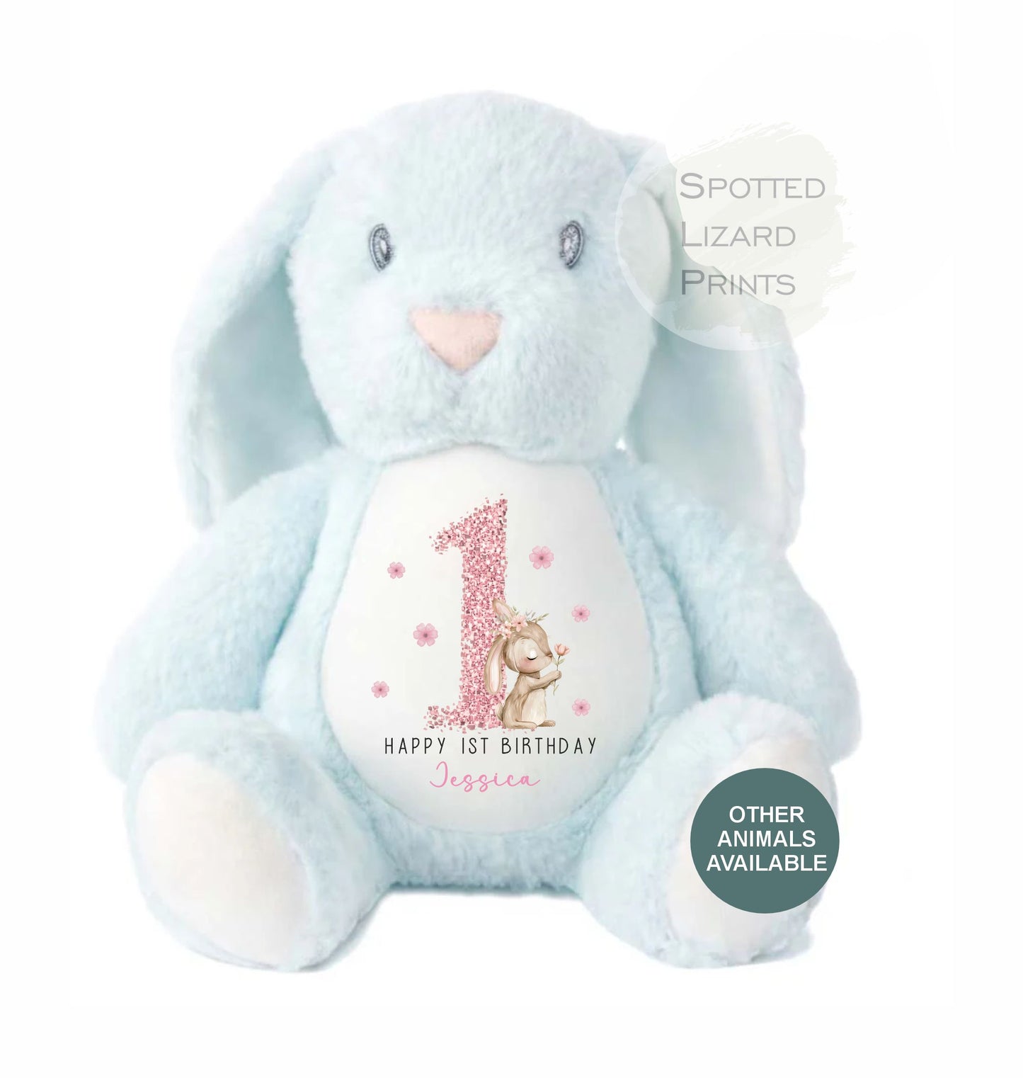 Personalised First Birthday , Bunny 1st Birthday Gift Girl Teddy, 1st Baby Girl, Birthday Present, Personalised 1st Birthday Soft Toy