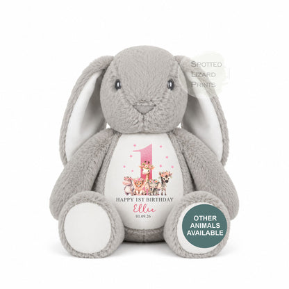 Personalised First Birthday , Safari Pink 1st Birthday Gift Girl Teddy, 1st Baby Girl, Birthday Present, Personalised 1st Birthday Soft Toy