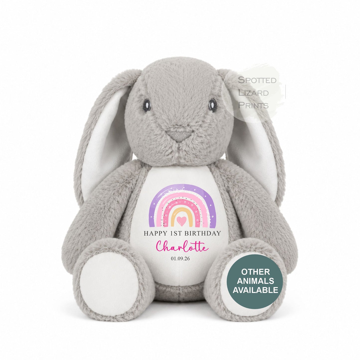 Personalised First Birthday , Rainbow 1st Birthday Gift Girl Teddy, 1st Baby Girl, Birthday Present, Personalised 1st Birthday Soft Toy