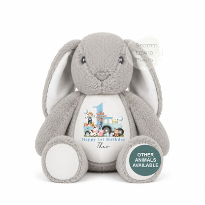 Personalised First Birthday Farm, Tractor 1st Birthday Gift Girl Teddy, 1st Baby Girl, Birthday Present, Personalised 1st Birthday Soft Toy