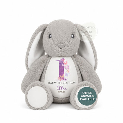 Personalised First Birthday , Butterfly 1st Birthday Gift Girl Teddy, 1st Baby Girl, Birthday Present, Personalised 1st Birthday Soft Toy