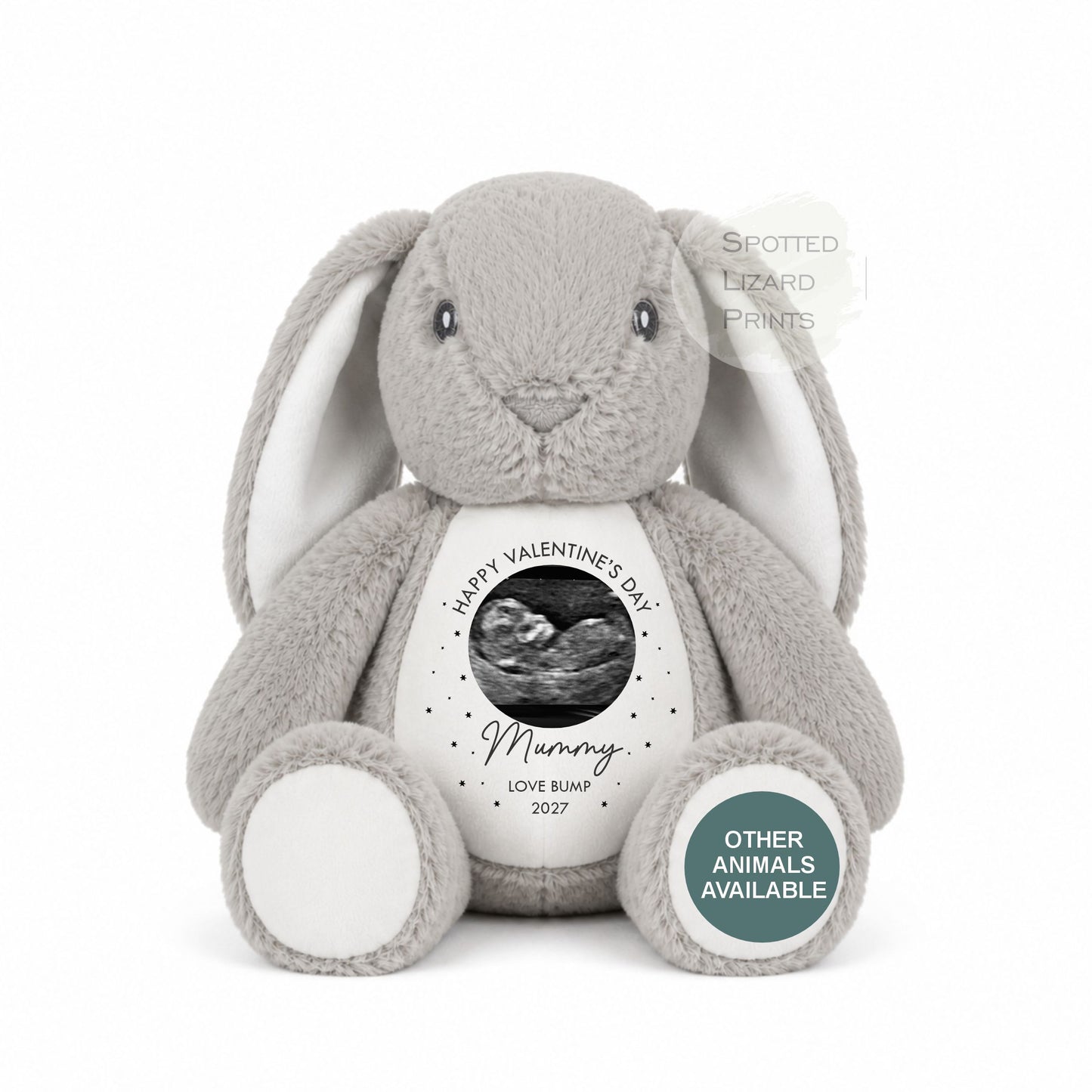 Valentines Day Gift From Bump Bunny Soft Toy - Mummy Teddy Bear - Baby Scan Teddy - Valentine's Day From Bump - Bumps First Valentines Day