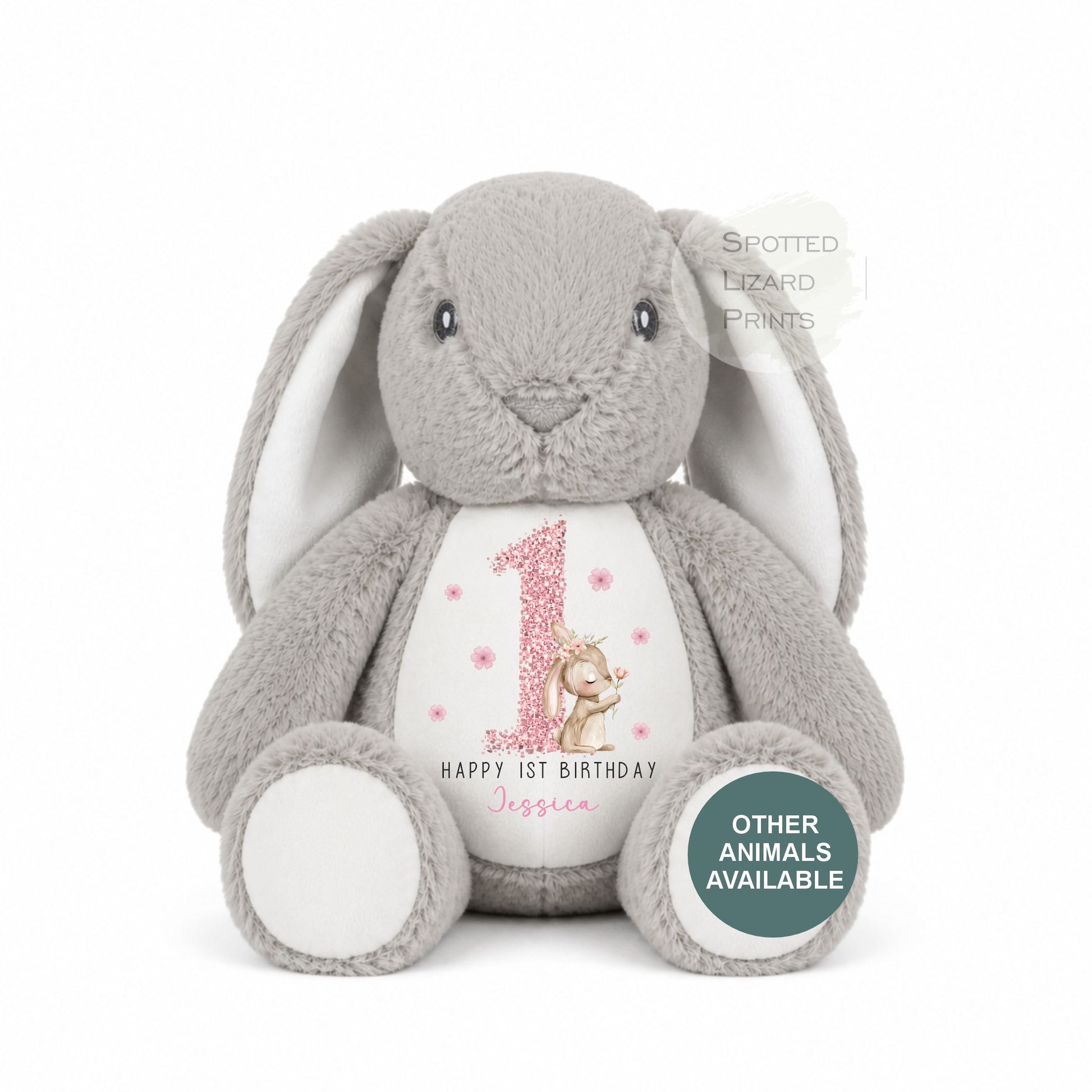 Personalised First Birthday , Bunny 1st Birthday Gift Girl Teddy, 1st Baby Girl, Birthday Present, Personalised 1st Birthday Soft Toy