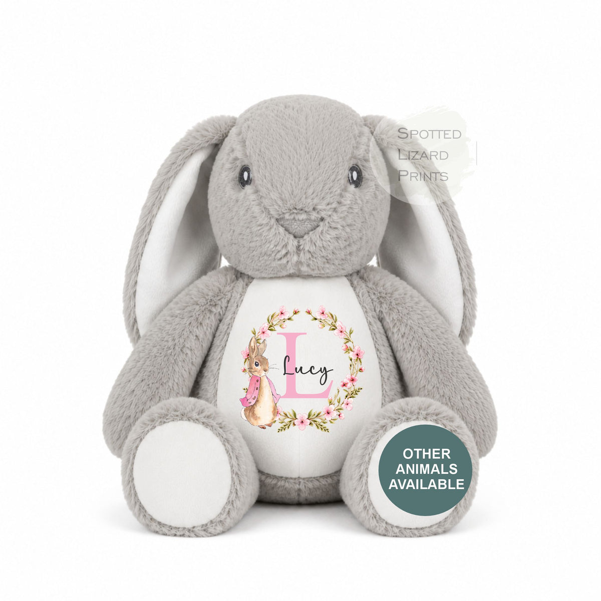 Personalised Peter Rabbit Style Plush Toy | Floral Bunny Baby Gift | New Baby, Christening & Birthday Gift