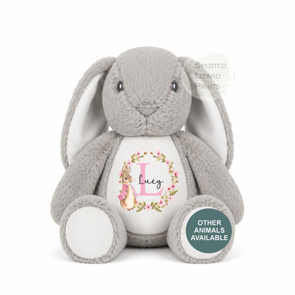 Personalised Peter Rabbit Style Plush Toy | Floral Bunny Baby Gift | New Baby, Christening & Birthday Gift