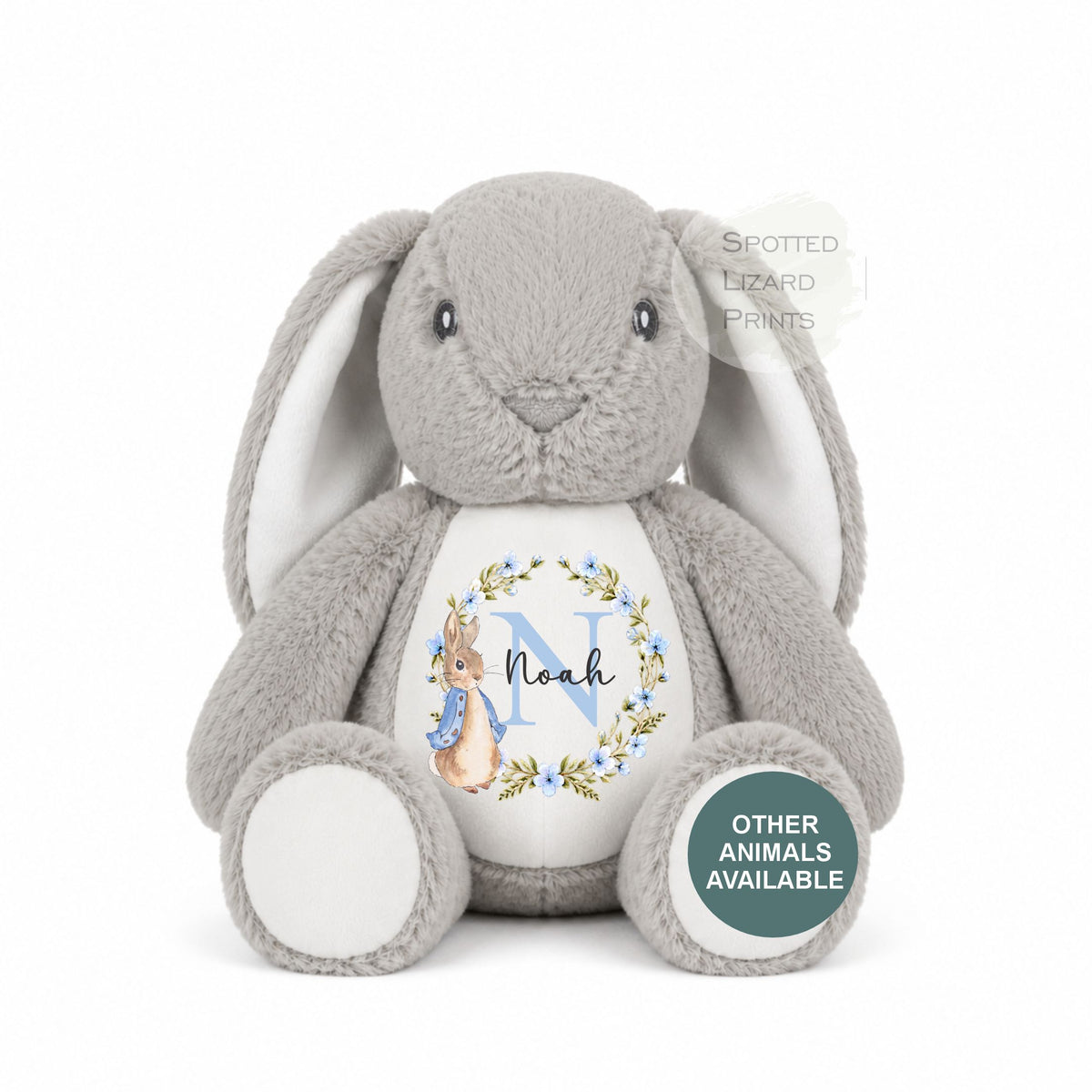 Personalised Peter Rabbit New Baby Soft Toy with Name & Initial, Bunny Rabbit Teddy, New Baby Boy Gift, Baby Shower Keepsake
