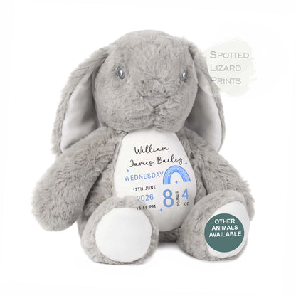 Personalised New Baby Bunny Rabbit Soft Toy Gift - Birth Stats Teddy Bear - Newborn Baby Gift - Baby Keepsake -Soft Toy - Baby Shower Gift