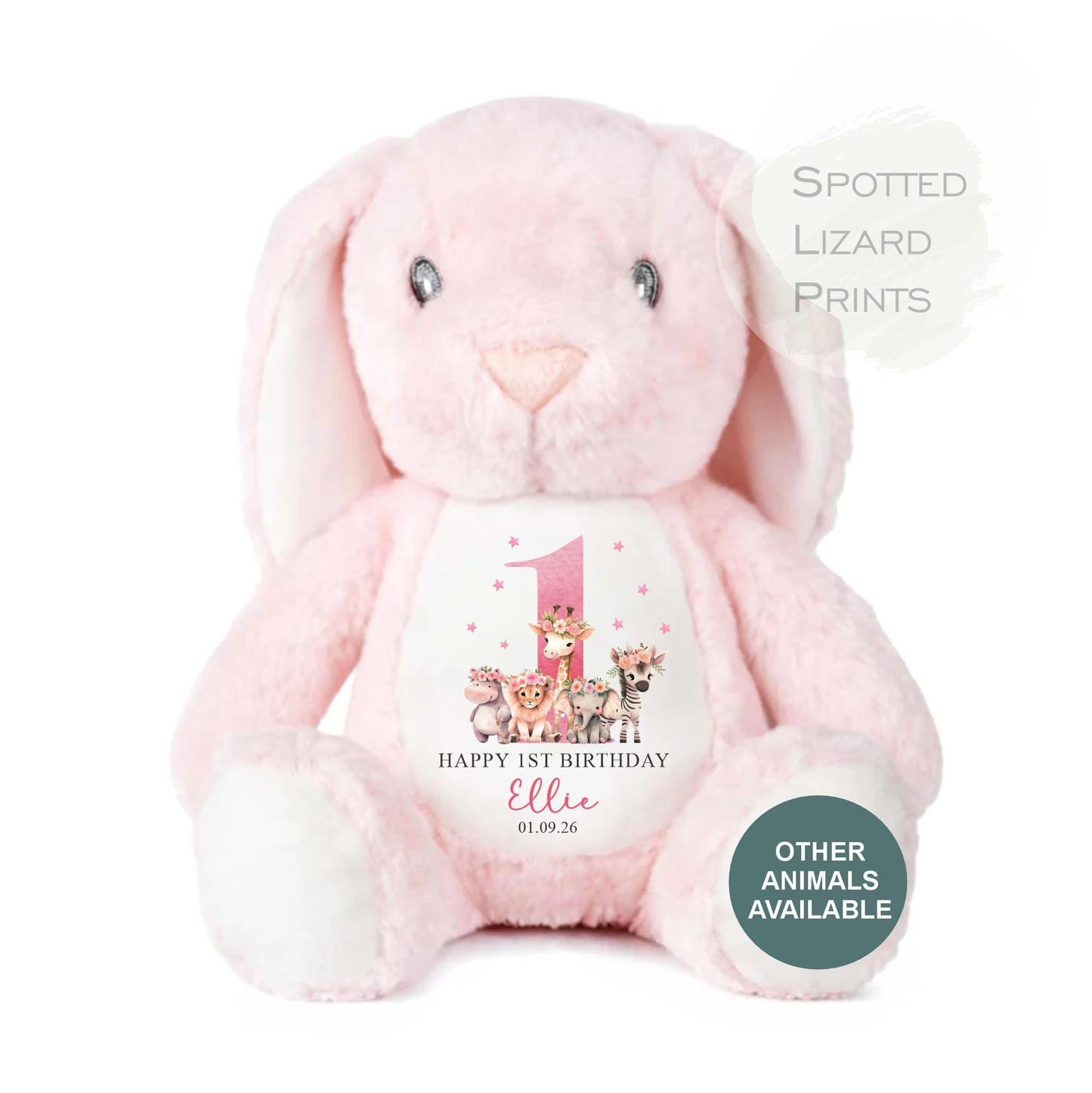 Personalised First Birthday , Safari Pink 1st Birthday Gift Girl Teddy, 1st Baby Girl, Birthday Present, Personalised 1st Birthday Soft Toy