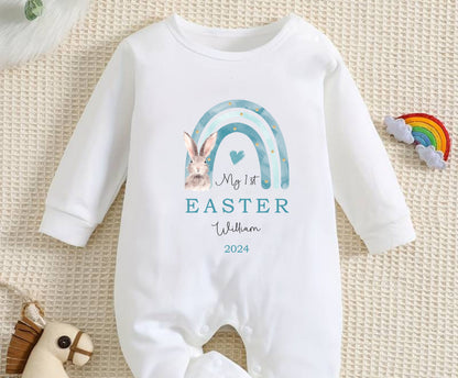 Hand Printed and personalised my first Easter Baby Romper