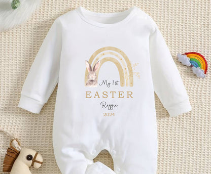 white baby romper personalised for easter