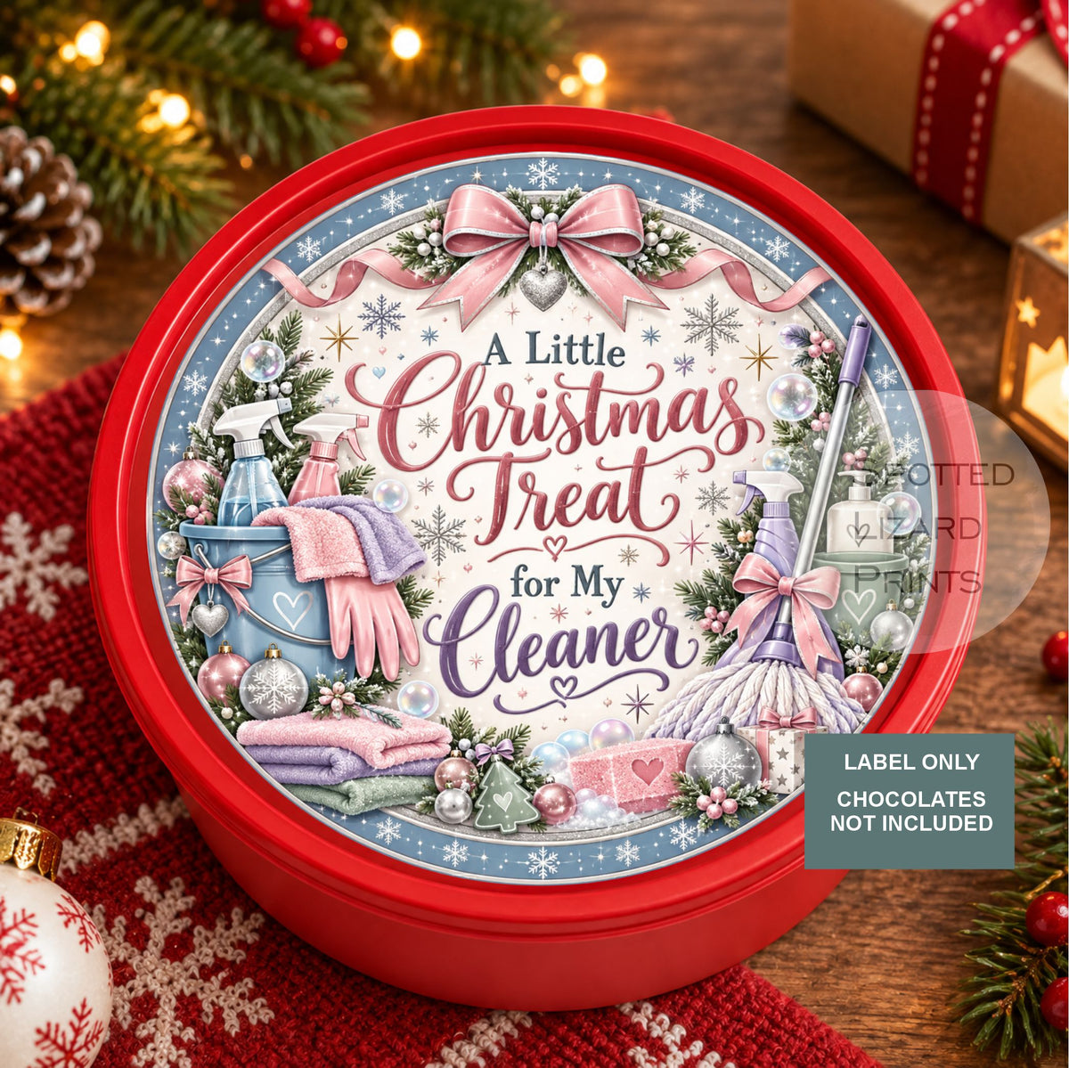 Cleaner Christmas Gift Label | A Little Christmas Treat for My Cleaner | Cleaning Lady Thank You Gift | Chocolate Tin Label | Xmas Present