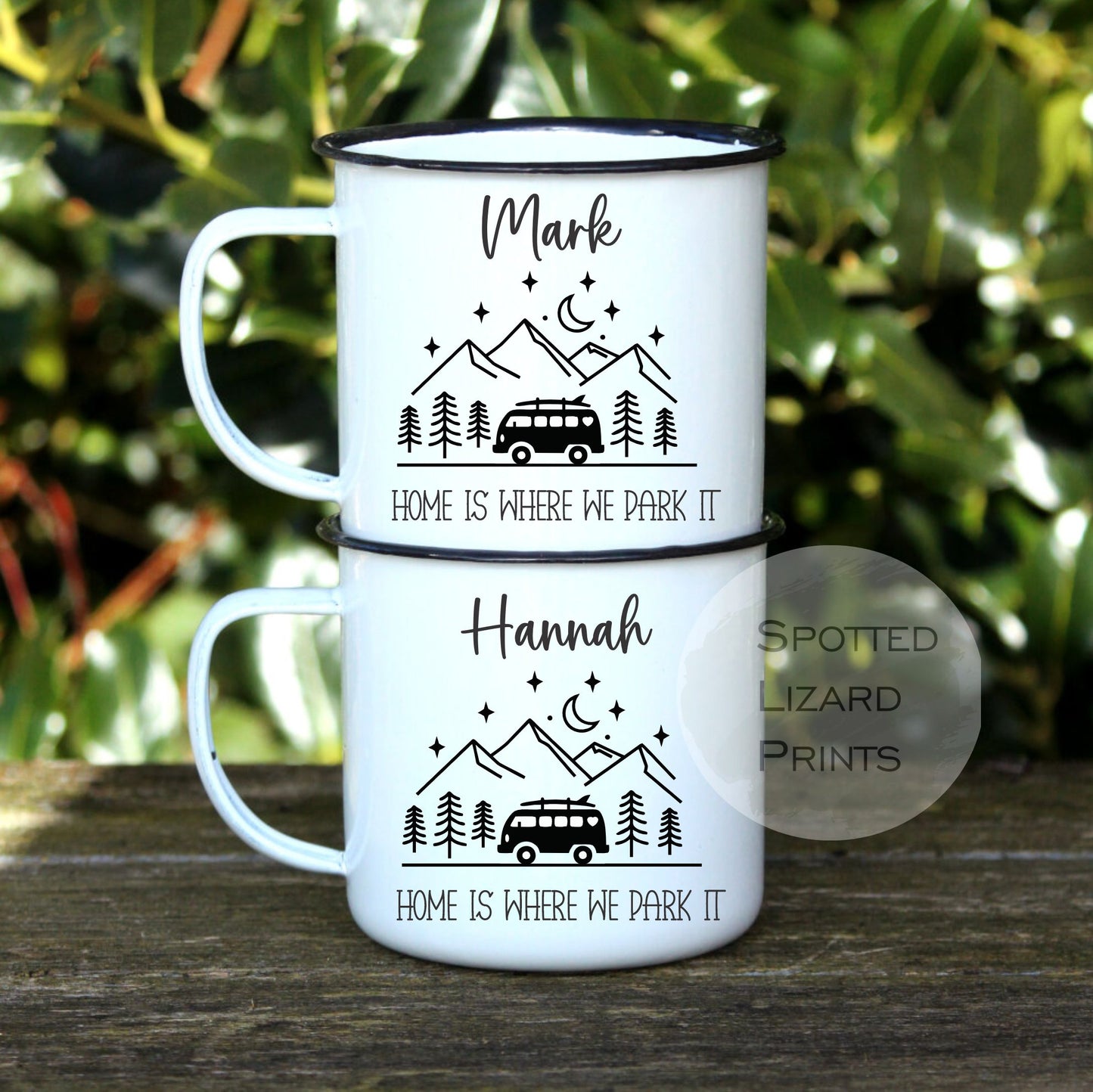 Personalised Campervan Mugs, Campervan Enamel Mug, Family Campervan mugs - Camping - Travel Mugs