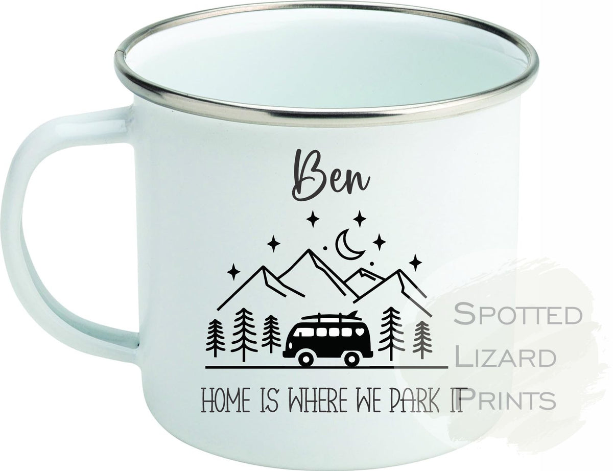 Personalised Campervan Mugs, Campervan Enamel Mug, Family Campervan mugs - Camping - Travel Mugs