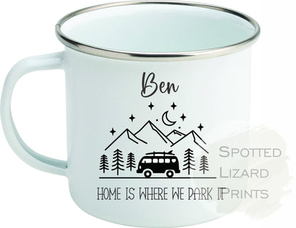 Personalised Campervan Mugs, Campervan Enamel Mug, Family Campervan mugs - Camping - Travel Mugs