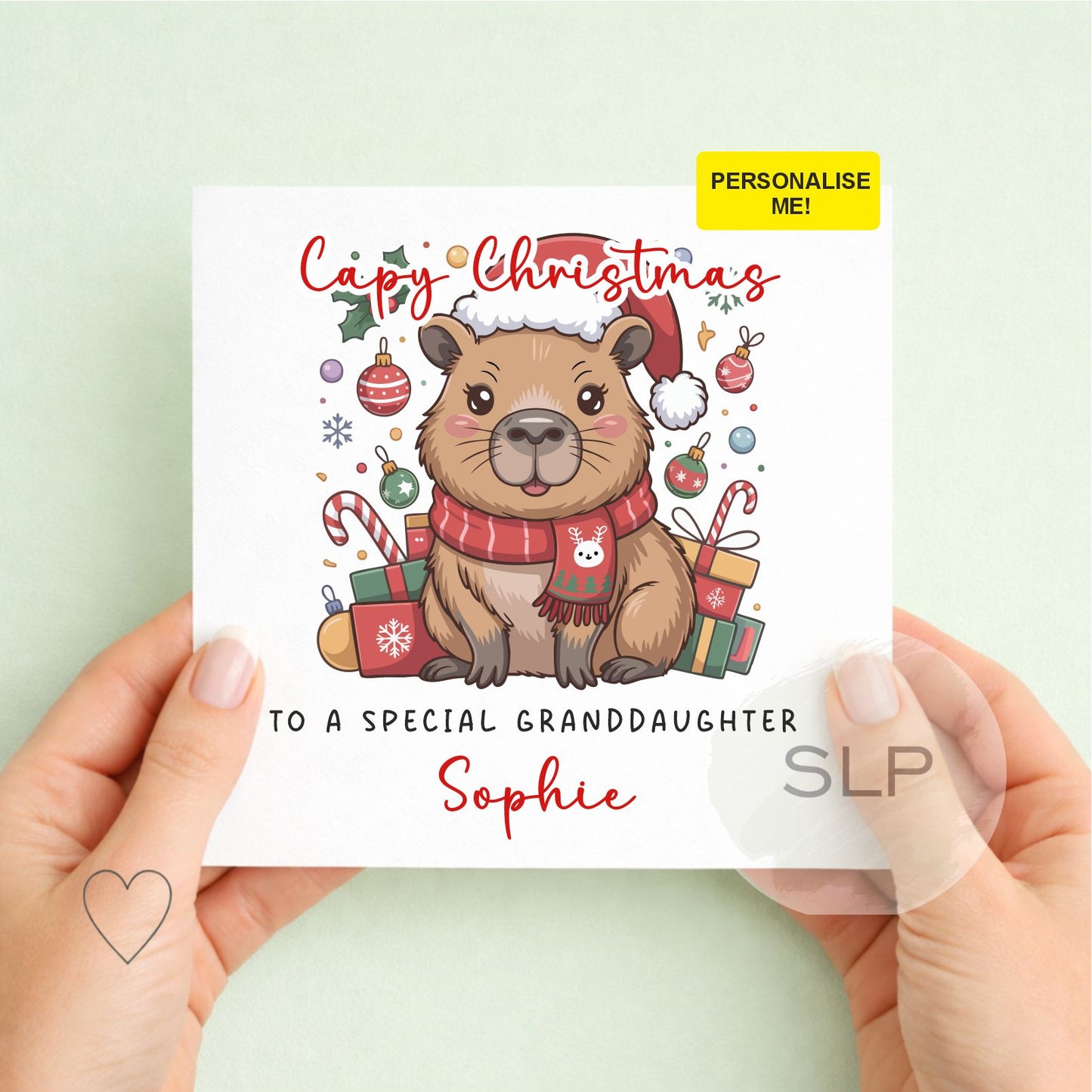 Personalised Capybara Christmas Card – Daughter, Granddaughter, Niece & More