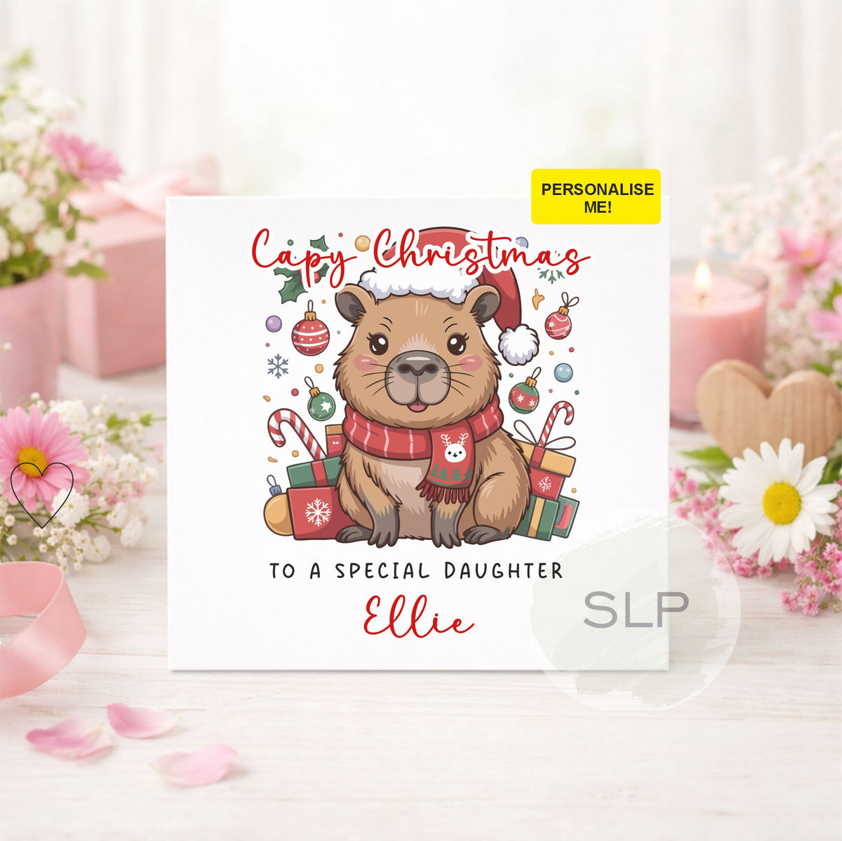 Personalised Capybara Christmas Card – Daughter, Granddaughter, Niece & More