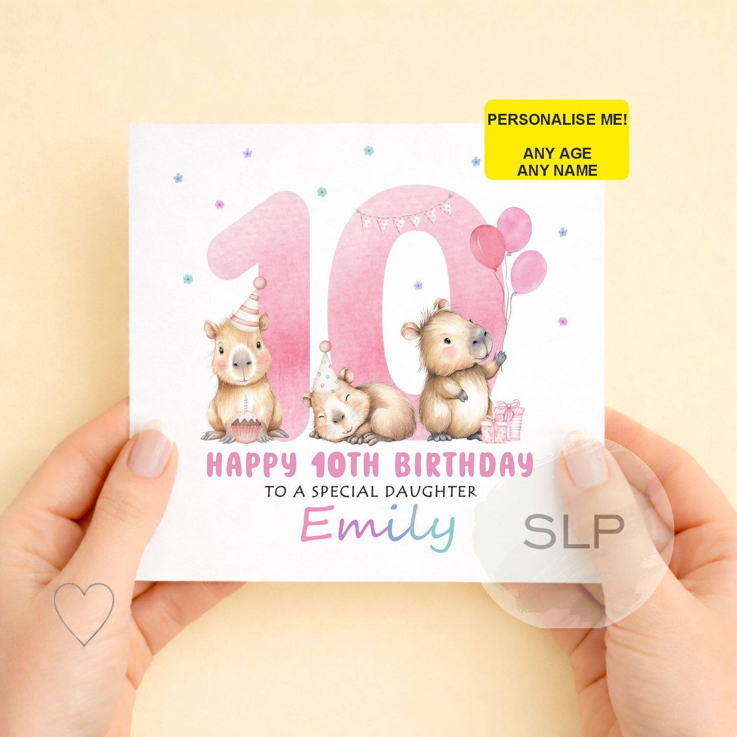 Personalised Capybara Birthday Card – Cute Capybara Birthday Card – Custom Name & Age – Daughter or Granddaughter