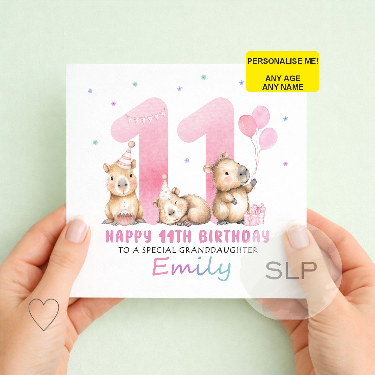 Personalised Capybara Birthday Card – Cute Capybara Birthday Card – Custom Name & Age – Daughter or Granddaughter