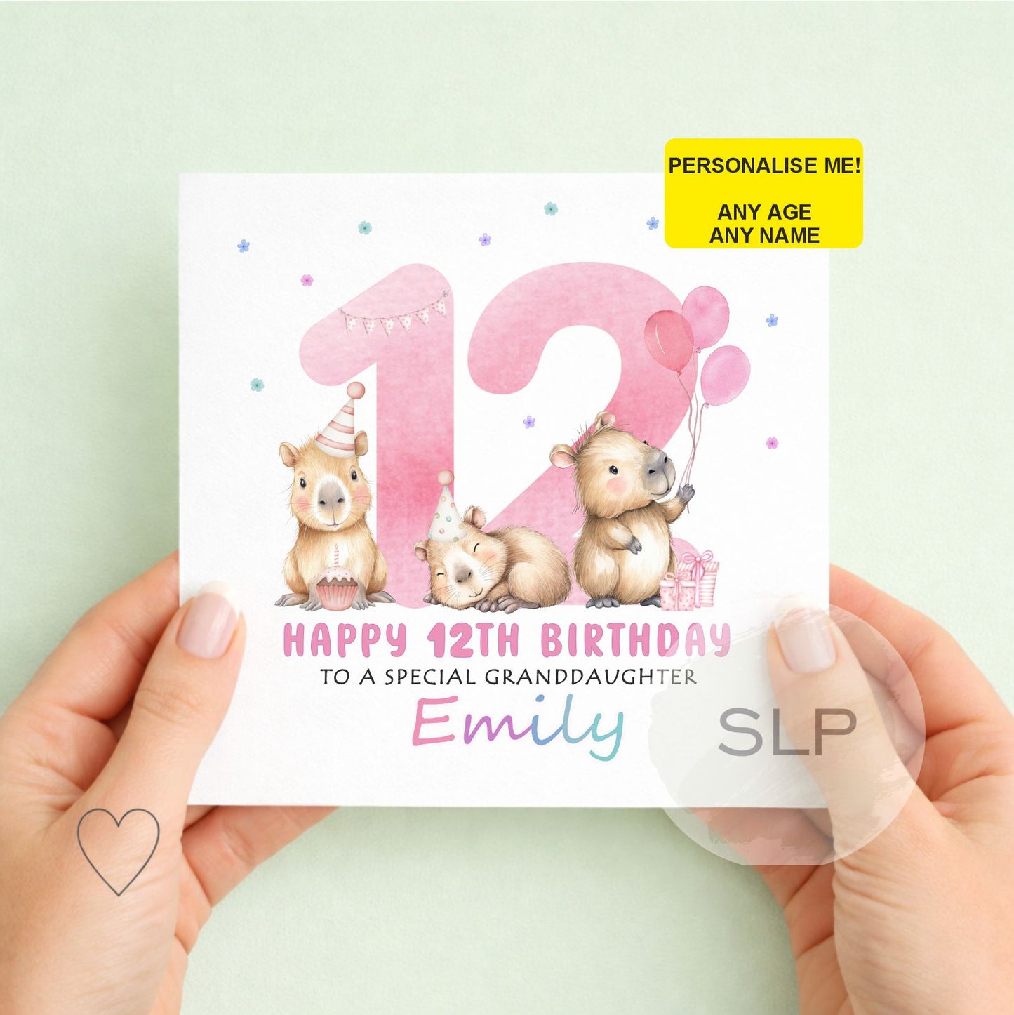 Personalised Capybara Birthday Card – Cute Capybara Birthday Card – Custom Name & Age – Daughter or Granddaughter