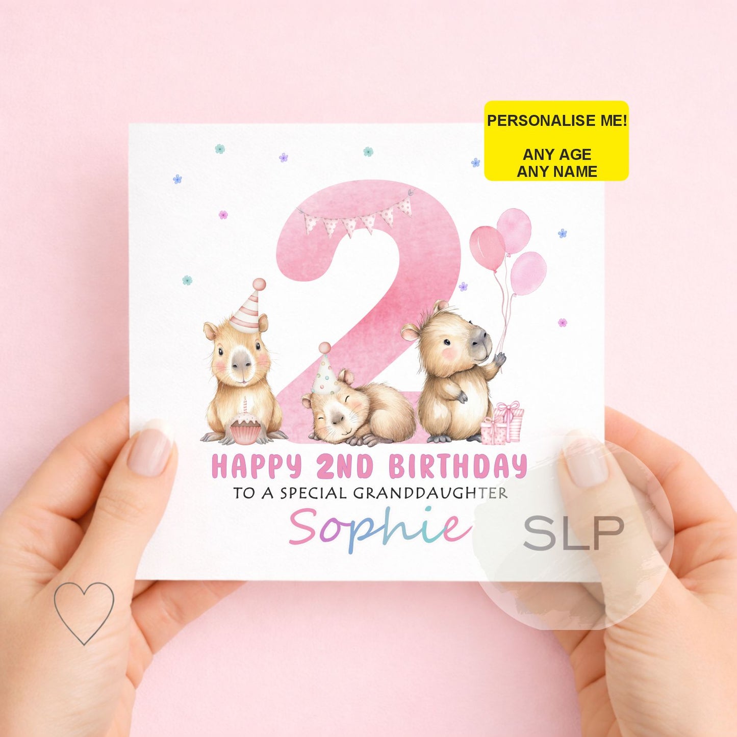 Personalised Capybara Birthday Card – Cute Capybara Birthday Card – Custom Name & Age – Daughter or Granddaughter