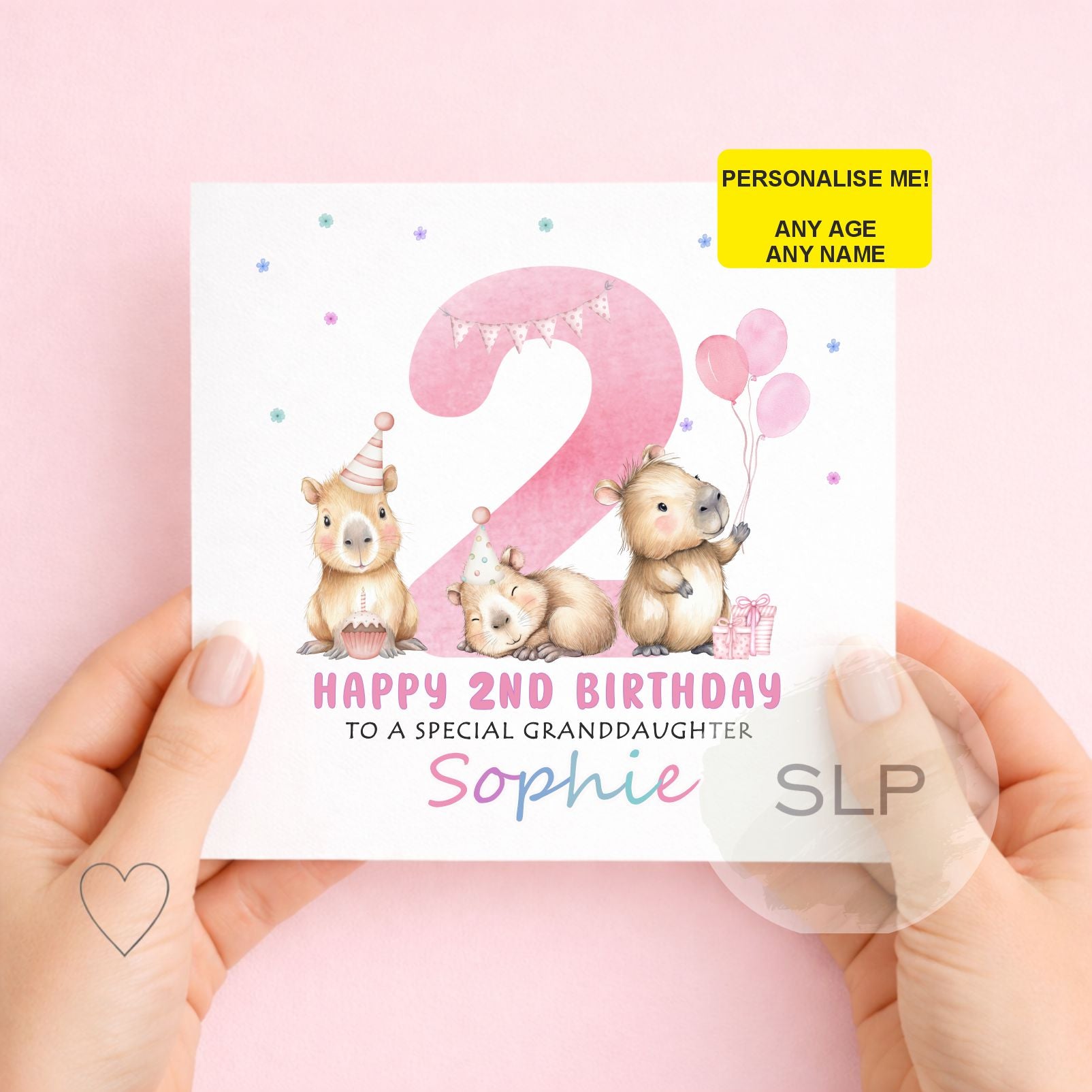 Personalised Capybara Birthday Card – Cute Capybara Birthday Card – Custom Name & Age – Daughter or Granddaughter