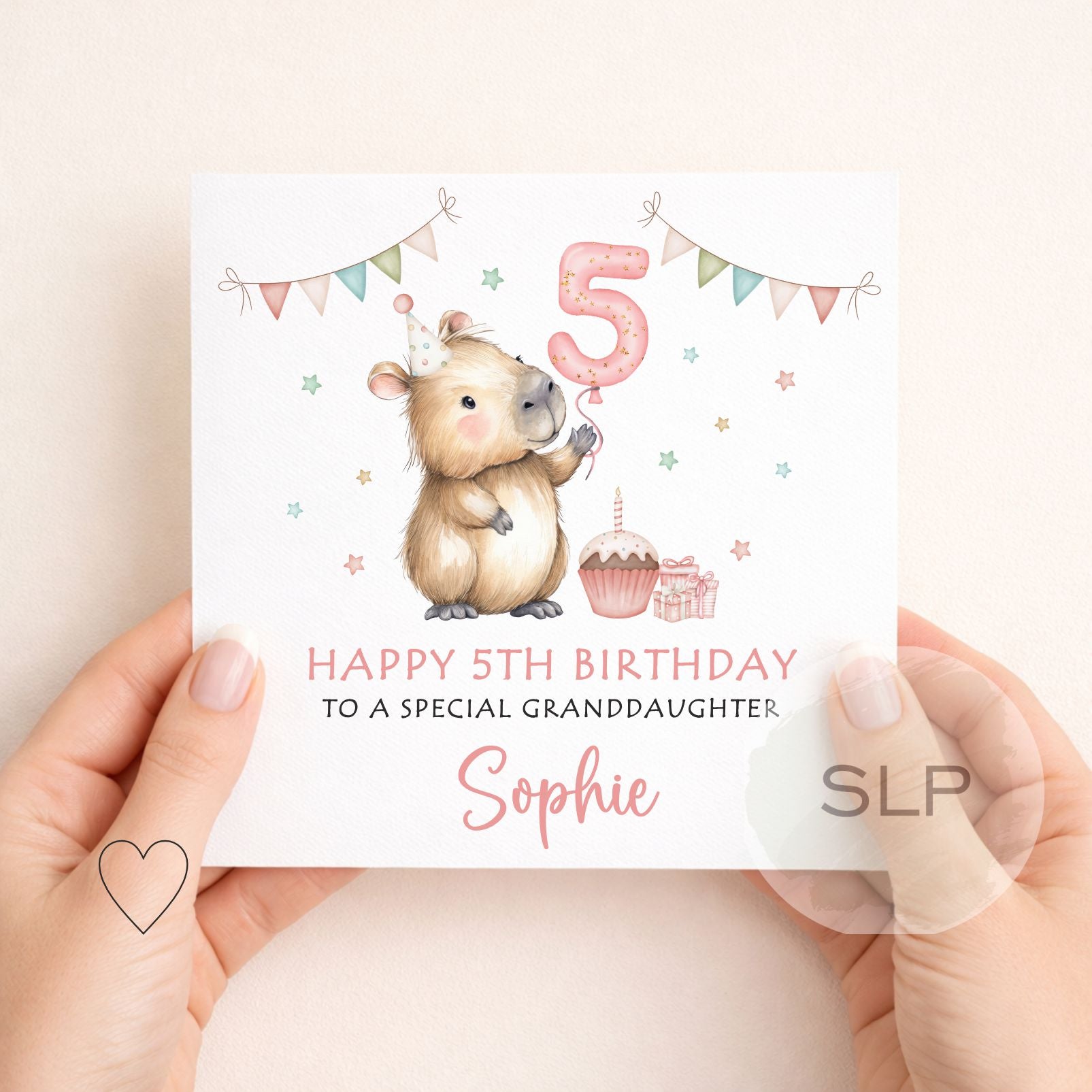 Personalised Capybara Birthday Card – Cute Capybara Birthday Card – Custom Name & Age – Daughter or Granddaughter