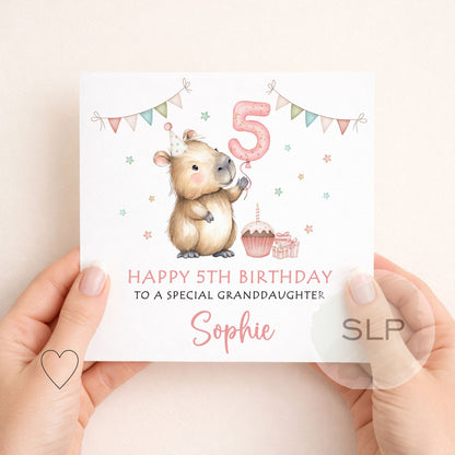 Personalised Capybara Birthday Card – Cute Capybara Birthday Card – Custom Name & Age – Daughter or Granddaughter