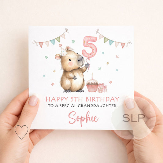 Personalised Capybara Birthday Card – Cute Capybara Birthday Card – Custom Name & Age – Daughter or Granddaughter