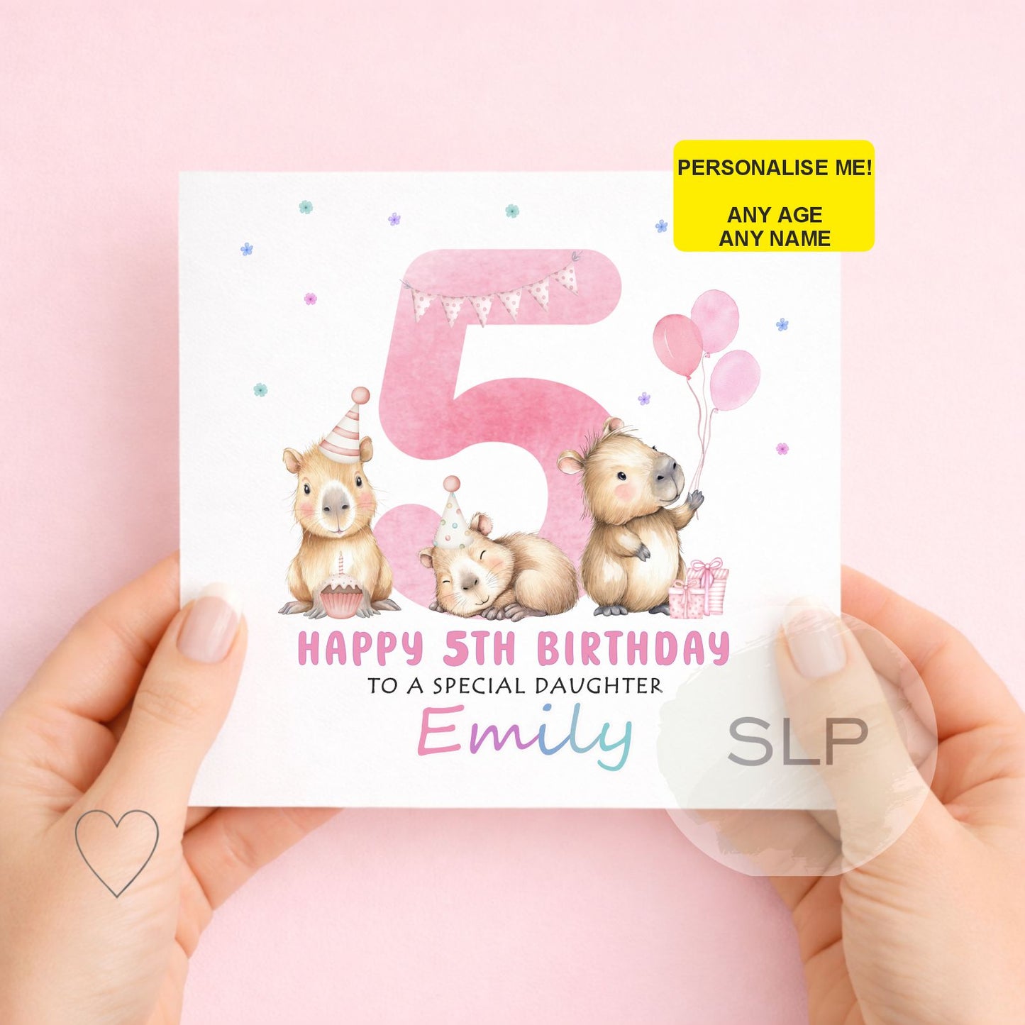 Personalised Capybara Birthday Card – Cute Capybara Birthday Card – Custom Name & Age – Daughter or Granddaughter