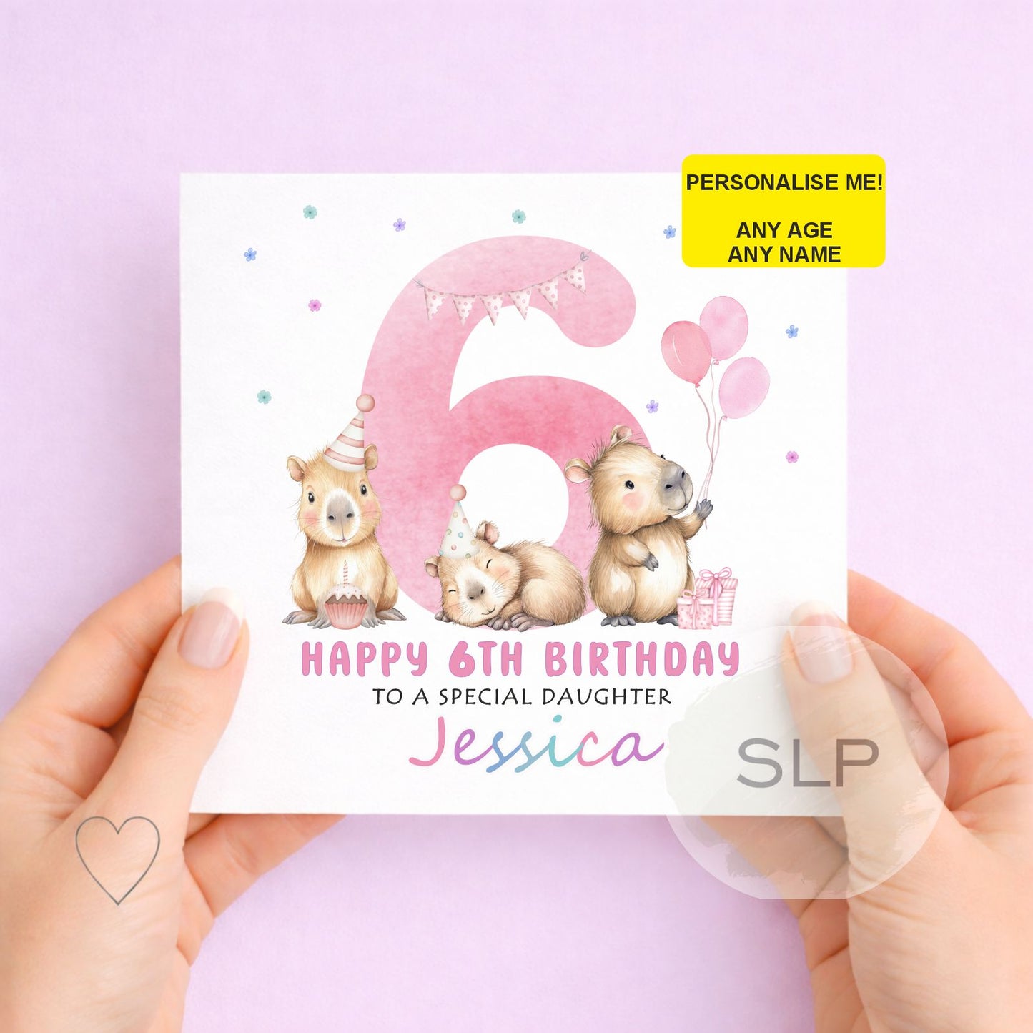 Personalised Capybara Birthday Card – Cute Capybara Birthday Card – Custom Name & Age – Daughter or Granddaughter