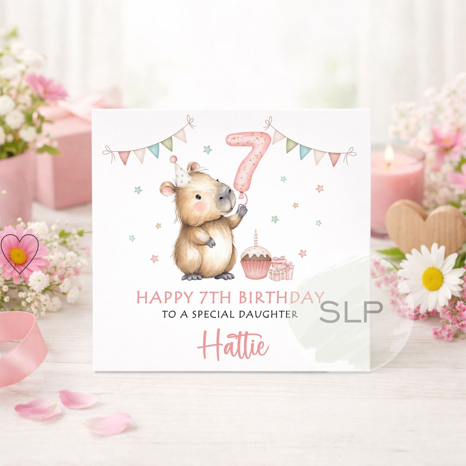 Personalised Capybara Birthday Card – Cute Capybara Birthday Card – Custom Name & Age – Daughter or Granddaughter