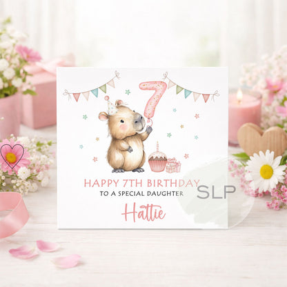 Personalised Capybara Birthday Card – Cute Capybara Birthday Card – Custom Name & Age – Daughter or Granddaughter